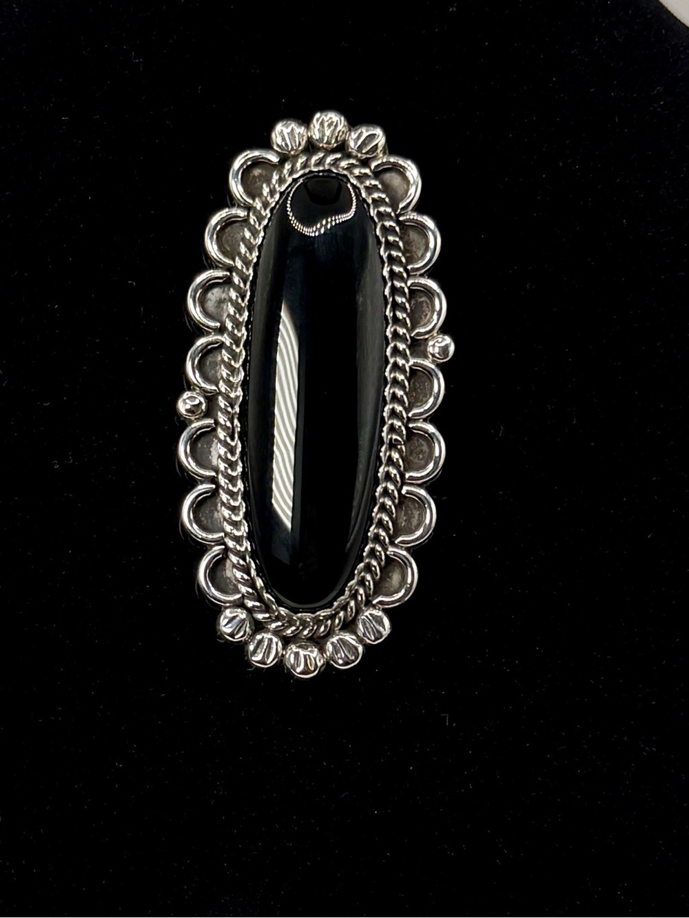 Frederick Chavez Sterling Silver Black Navajo Pin Pendant Large 25g Signed Oval - Picture 8 of 10